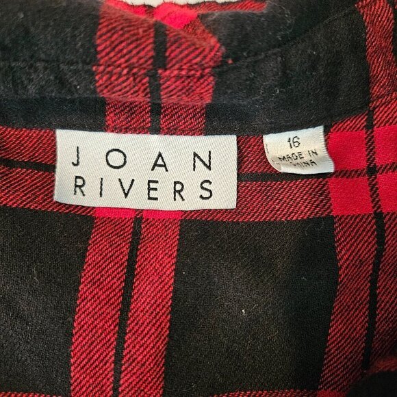 Joan Rivers Shirt Womens 16 Red/Black Plaid Peplum Fringe‎ Hem Flannel - Picture 6 of 7